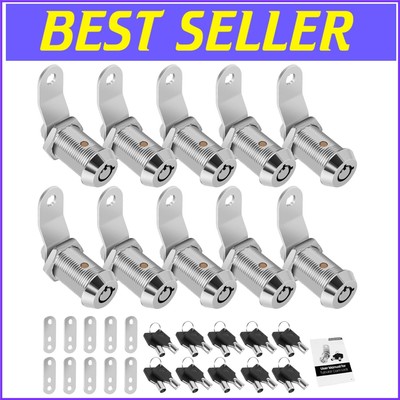 10-Pack 1'' RV Cabinet Locks with Keyed Alike Keys - Chrome Finish for Security