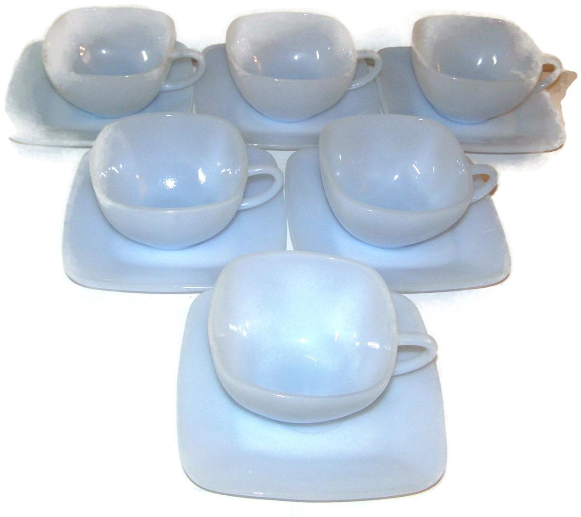 Fire King Azurite Blue Square Charm Cup Saucer X 6 | eBay