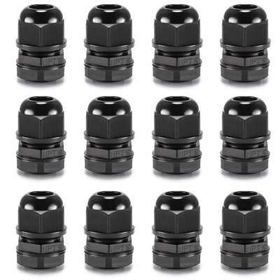 12pcs 3/8'' NPT Cable Gland Waterproof IP68 Nylon Cable Pass Through Cord Grip