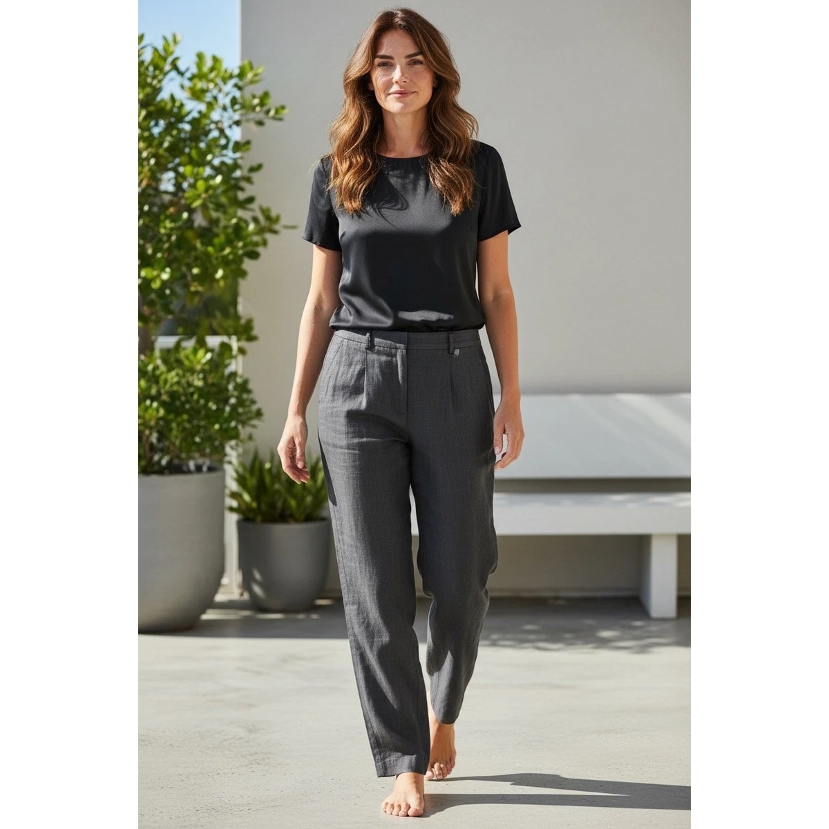 【グレー】LINEN LIKE SLACKS Double Pleats Trousers - Ice Gray Wool Linen – Standard & Strange