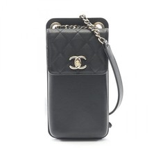 CHANEL Matelasse Phone Holder Chain Shoulder Crossbody Bag leather Black GHW CC