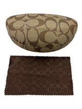 COACH Signature Monogram Brown Hard Clamshell Sunglasses Eye Glasses Case Cloth