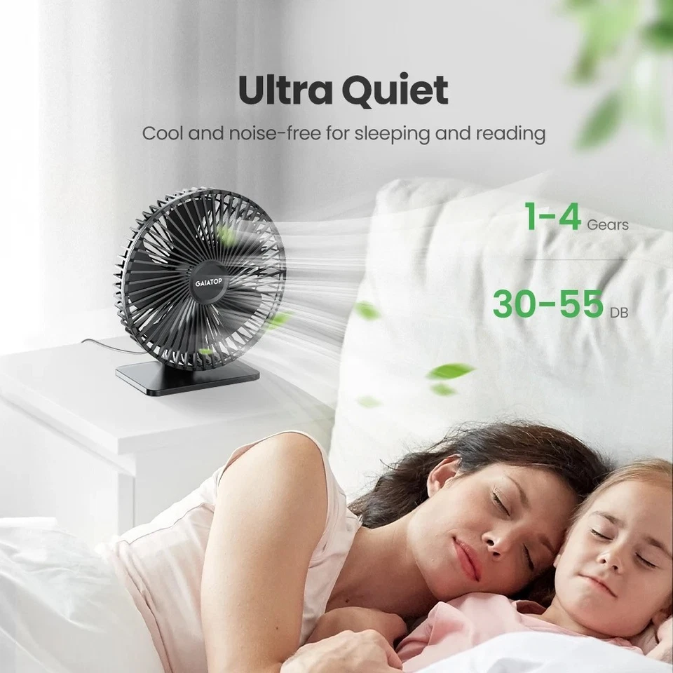 Ultra Quiet USB Desk Fan 4 Speed Cooling 90° Rotation Home Office Ventilator Gif - Image 2 of 4