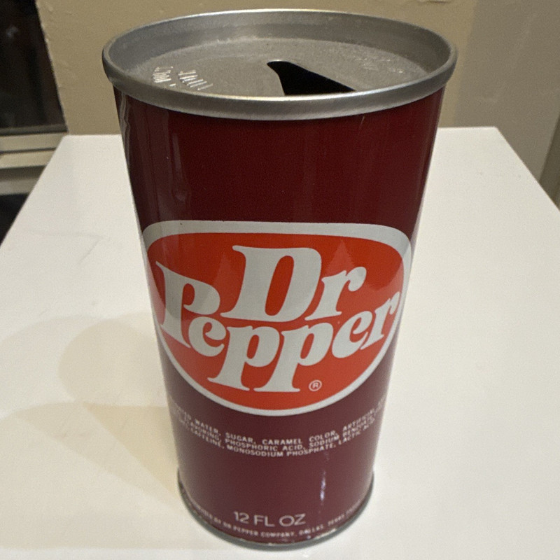 Vintage  Dr Pepper steel pull-tab soda can from the 1970s 12 oz