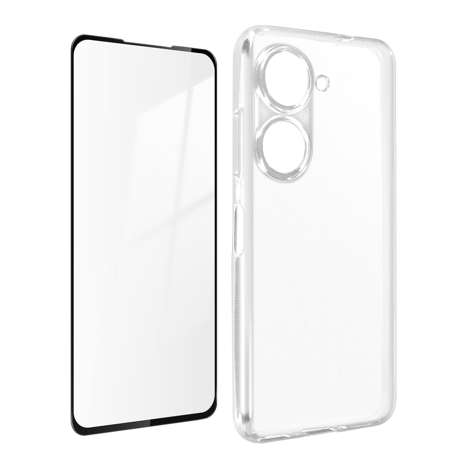 Asus Zenfone 9 coque silicone transparent et film protection écran verre trempé 9H
