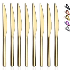 HOMQUEN Gold Steak Knives, 8 Piece Premium Stainless Steel Steak Knife Set, M...