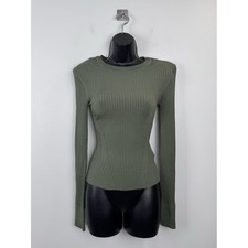NWT Veronica Beard Cara Sweater Ribbed Green Longsleeve Top Women Size XS