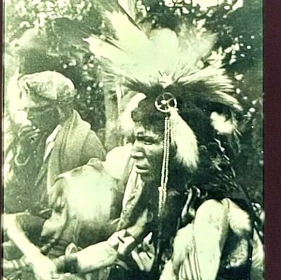 #ad Sioux Warrior War Headdress Feathers Native American Tribe Photo Slide Vtg $21.20