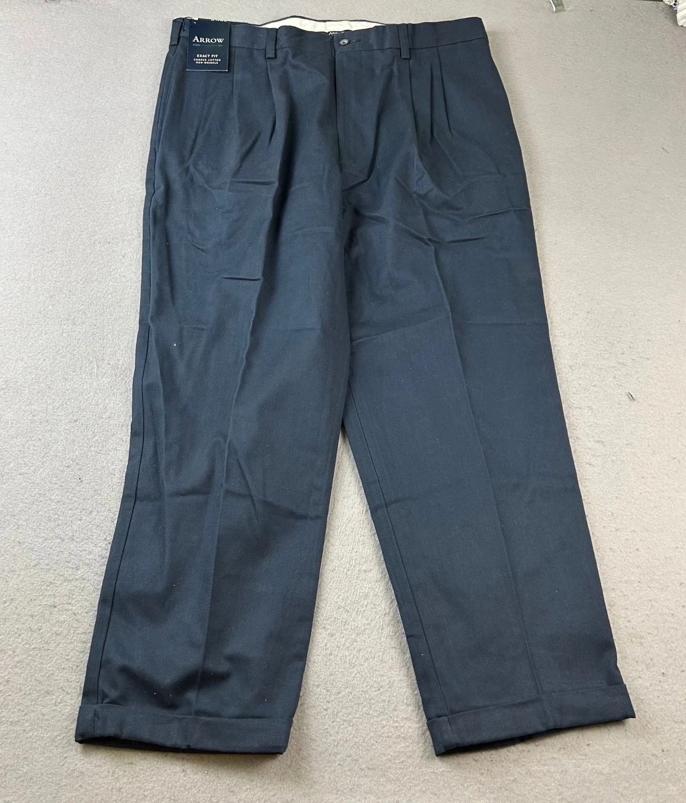 Arrow Pants Mens 38X29 Blue Pleated Exact Fit Non Wrinkle Straight Leg NWT