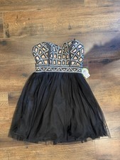 NWT Blondie Nites by Stacy Sklar Size 7 Black/Cream Sequined Bodice Prom Dress