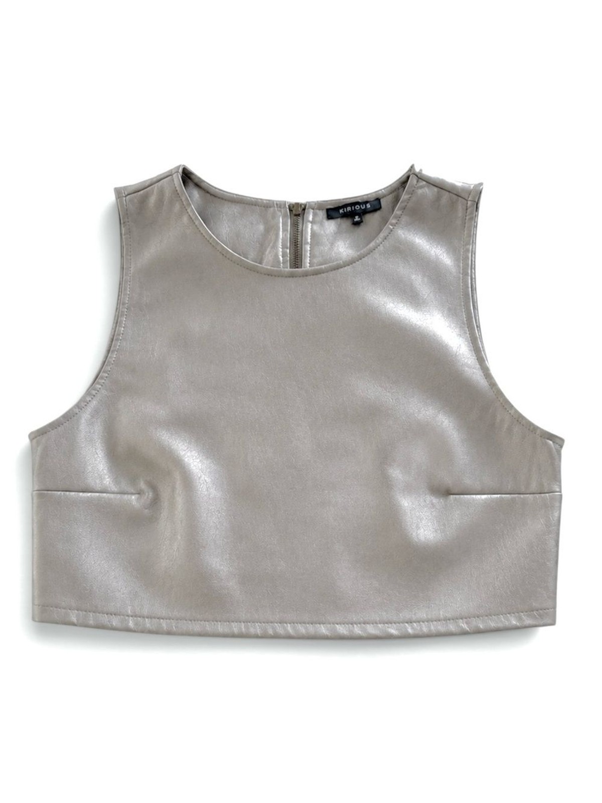 KIRIOUS Metallic Faux Leather Crop Top – Size Medium/ MSilver Taupe Tank