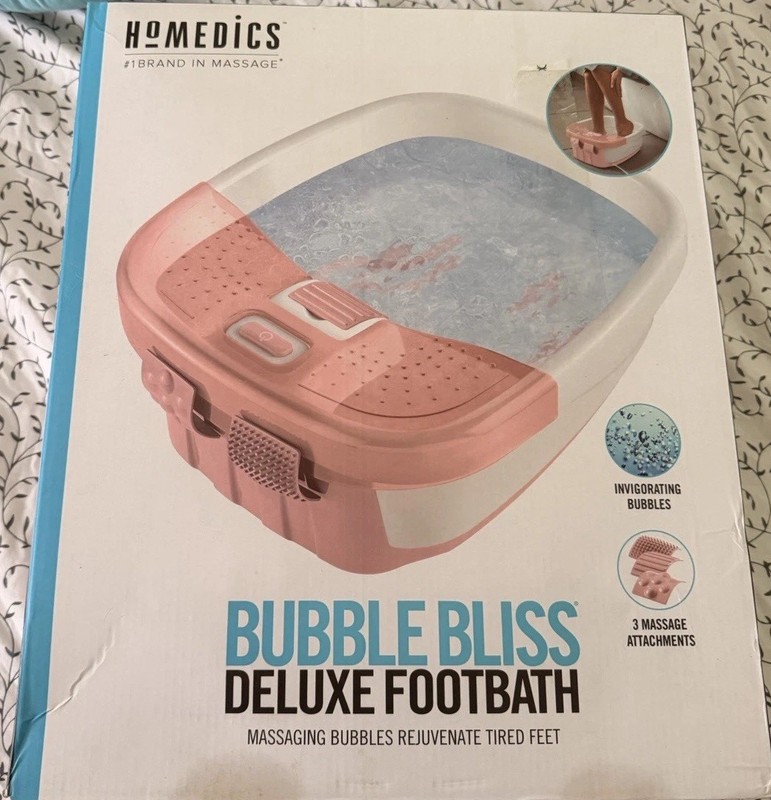 HoMedics Bubble Bliss Deluxe Foot Bath Pink White Invigorating Bubbles