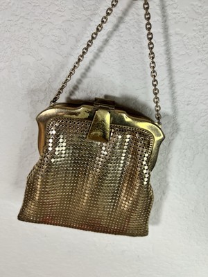 Whiting & Davis Mark Gold Mesh Purse Silk Lined Chain Handle VTG USA   F0224