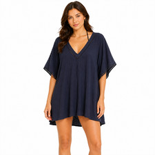 MARIE JO Claudine Swim Cover Up Kaftan Navy Blue Size Small NWT