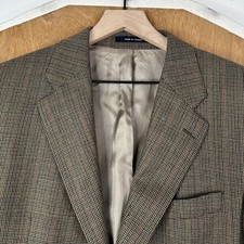 VTG Chaps Ralph Lauren Blazer Mens 42R Brown Windowpane Lambs Wool Sport Coat