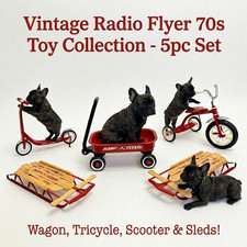 Vintage Radio Flyer 70s Toy Collection 5pc Set: Wagon, Tricycle, Scooter Sleds