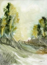 Original Watercolor Painting, Abstract landscape by Vasil Vasilev