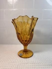 Vintage Fenton Amber Thumbprint Footed Pedestal Colonial MCM Art Glass Vase