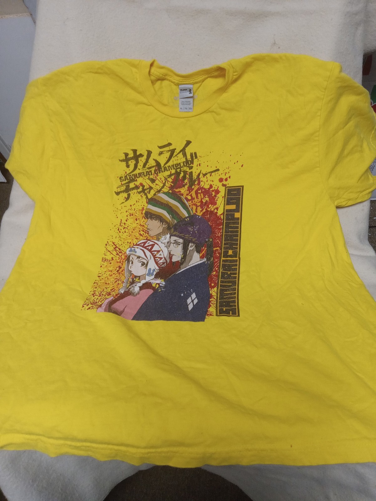 Vintage Yellow Samurai Champloo Grafic Print Mugen T-Shirt size Xl