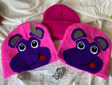 NWT 3 acrylic knit MONKEY beanie hats children kids youth one size unisex pink