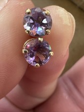 Vintage 14K Amethyst Stud Earrings 5.5mm Round Cut Estate Gorgeous