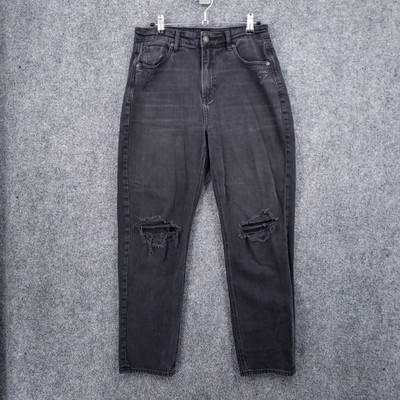 American Eagle Jeans Womens 4 Black Mom High Rise Straight Leg Distressed Denim