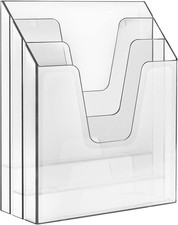 Vertical Triple File Folder Holder Organizer, File Sorter Plastic Clear