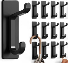 12 Pack Wall Hooks for Coat and Towel: 13LB Adhesive Door Hanger Stick On, Black