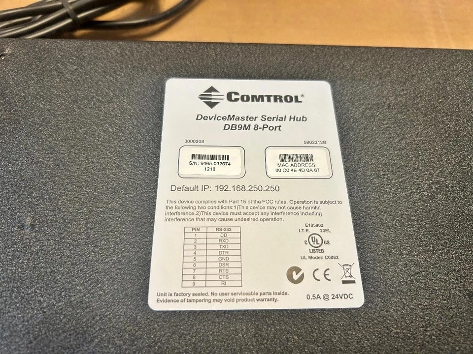 Comtrol DeviceMaster DB9M 8-Port Serial Hub With Adapter - Image 4 of 4