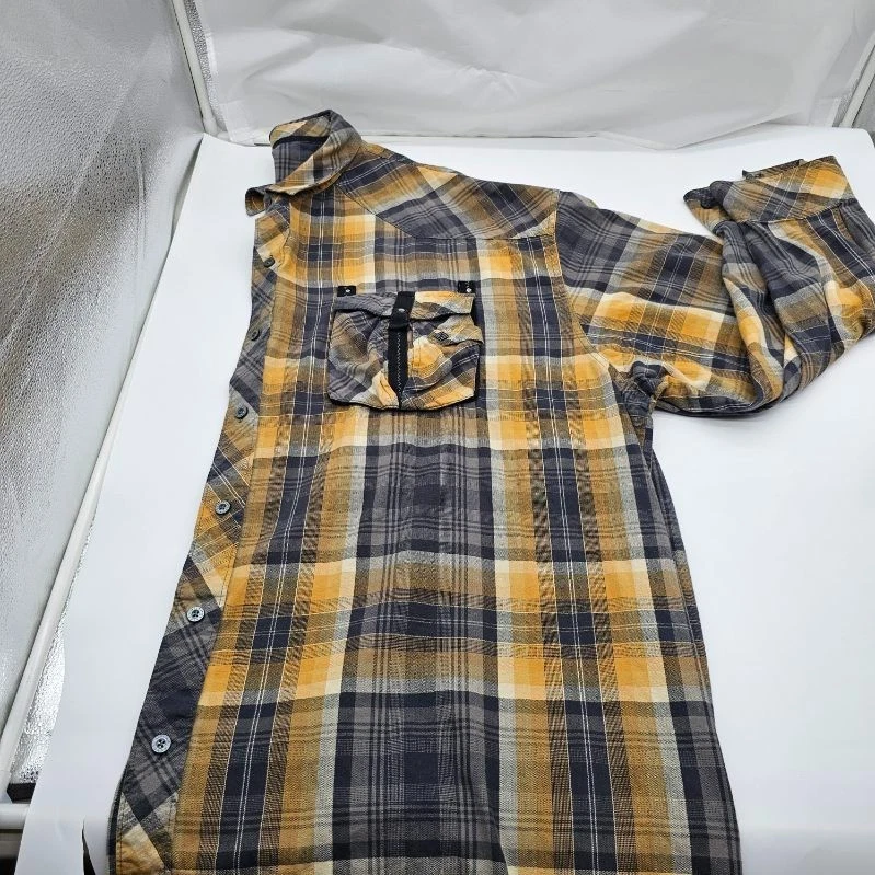 Enyce Shirt Mens Plus Size 5X Grey Gold Plaid Button Up Fannel Long Sleeve - Image 2 of 4