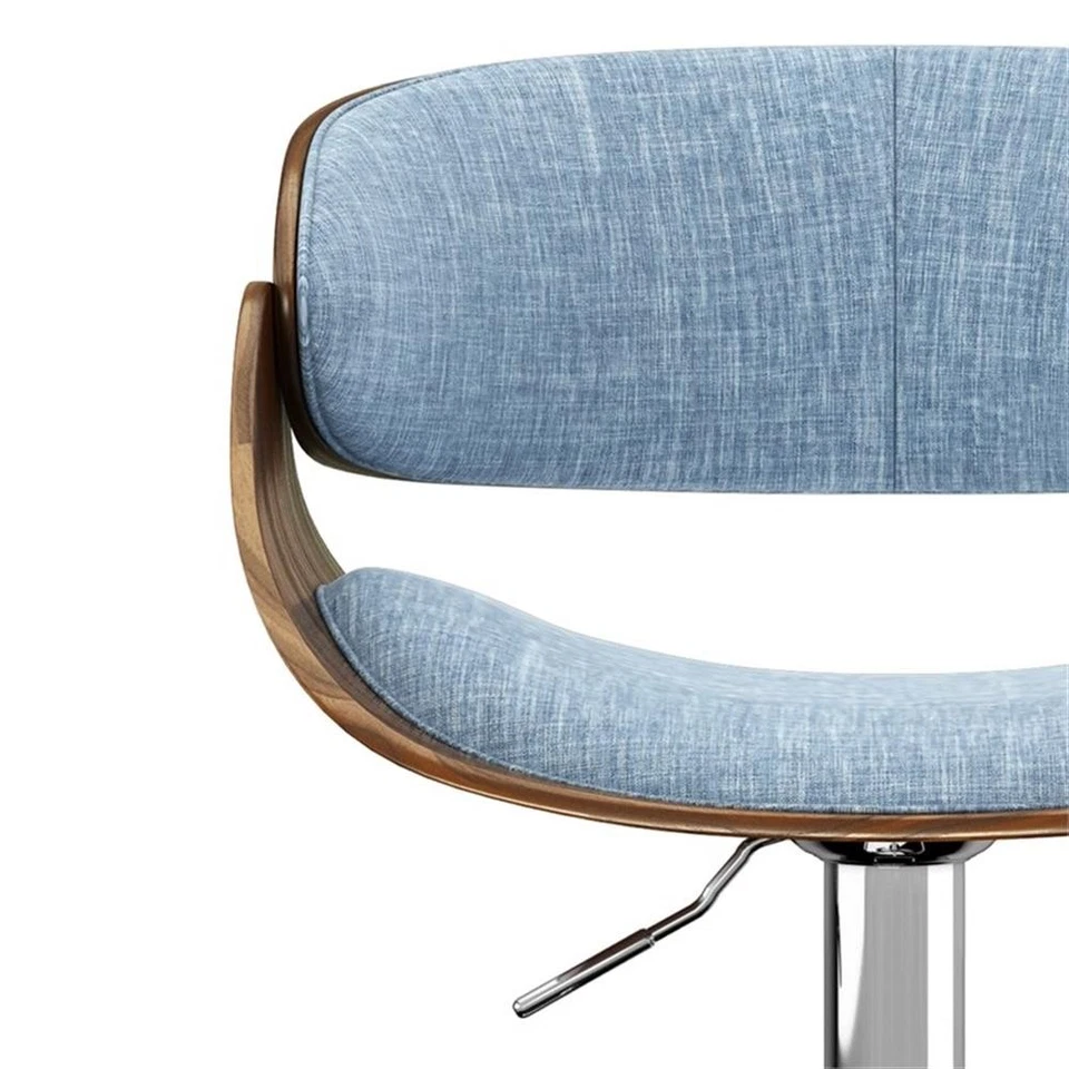 Amery  Adjustable Swivel Bar Stool in Denim Blue Linen Look Fabric - Image 3 of 4