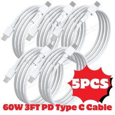 5X For iPhone 15 16 17 Type C to USB C Fast Charging 60W PD Data Cable 3FT Lot