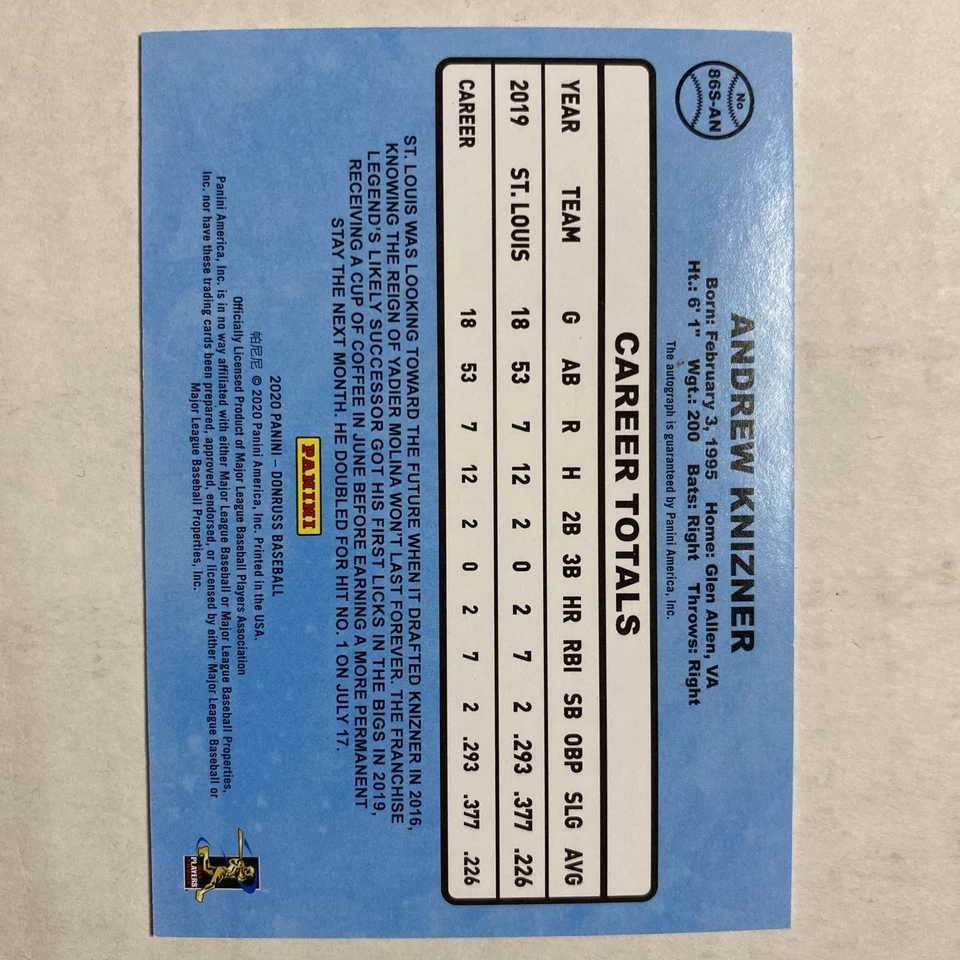 2020 Donruss Red Andrew Knizner ROOKIE Auto 89/99 TR - Image 2 of 2