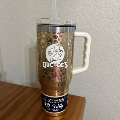 Buc-ees Yukon Outfitters GOLD Leopard/Cheetah 40oz Tumbler w/Handle & Straw