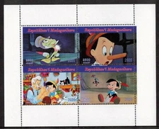 Pinocchio Walt Disney mini foglio di quattro francobolli 2020 (NL385)