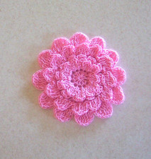 Crocheted Pink 4-Layered Mum Flower Applique Medium Sewing