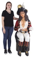 Pirate Statue - Pirate Decor - Female Pirate on Bench Life Size Statue