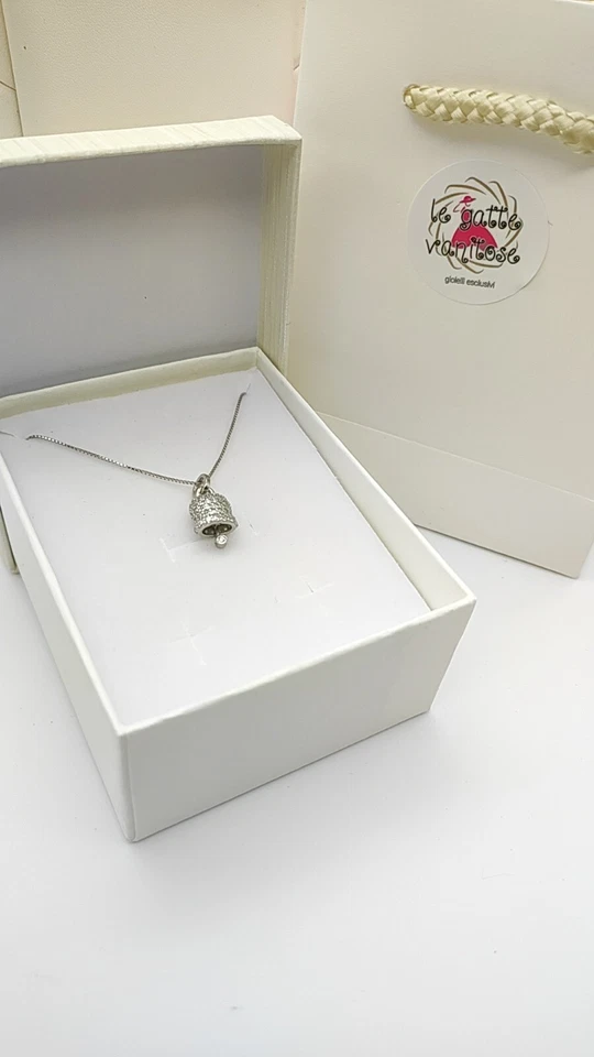 Ciondolo Donna  Campanella in Argento 925/1000 con zirconi e catenina omaggio - Immagine 4 di 4