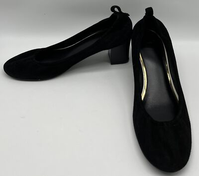 Lanvin Black Suede Closed Round Toe Block patent Heel Ballerina Pump sz 41