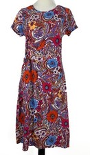 Talbots Floral Slub Knit Dress Midi Tie Front Cap Sleeve Womens Sz M Multicolor