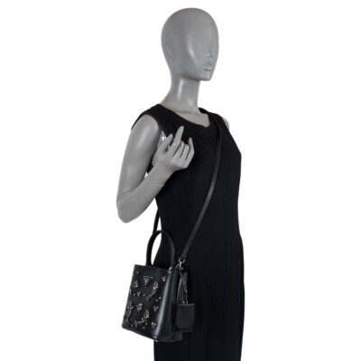 PRADA バック 69239 auth PRADA black Saffiano leather CRYSTAL PANIER SMALL