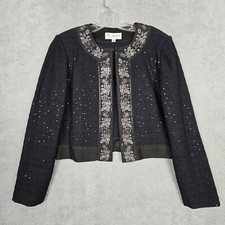 St John Evening Blazer Jacket Sz 12 Black Knit Embellished Rhinestone Sparkly