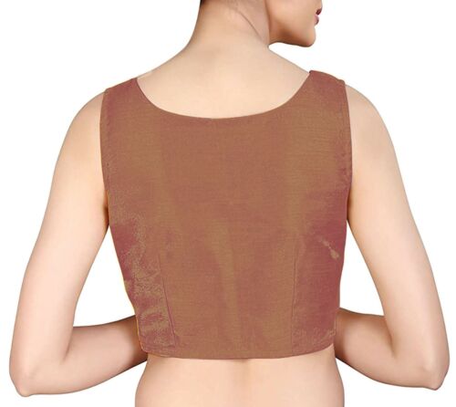 Women Dupion Silk Blouse Boat Neck Sleeveless Handmade Designer Choli Crop Top - Picture 8 of 44
