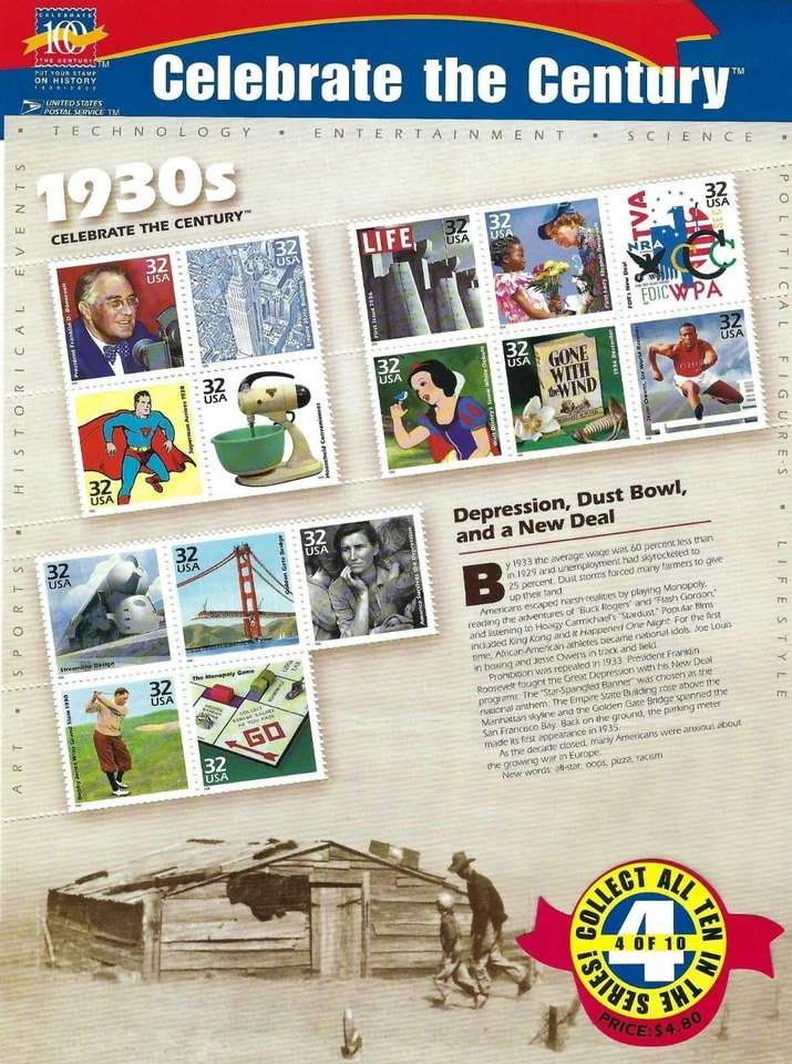 USPS Scott 3182-91 "Celebrate the Century" Commem. Stamps 1900s-1990s CV $285.00 - Image 4 of 4