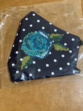 Amilca Women's Face Mask Turquoise Flower Embroidery Blue Polka Dot Double Layer
