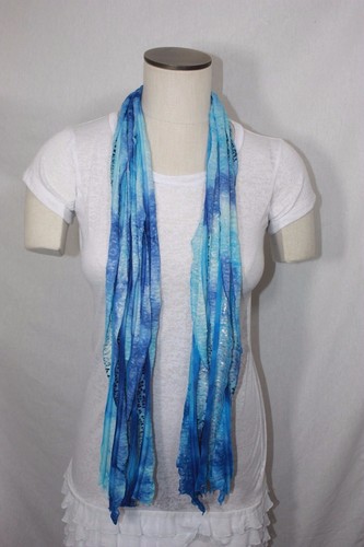 Blue Solid and Patterned Flutter Scarf Lightweight Women Accessory - Picture 9 of 24