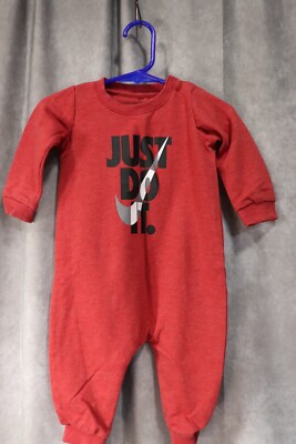 Nike Boy's Red Long Sleeve Full Body Suit Just Do It Graphic Print 6 Months