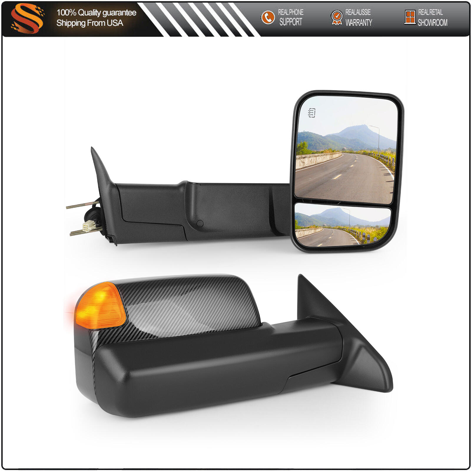 Mirrors For 16-17 RAM 1500-3500 L&R Power Flipup Heated Carbon Fiber Turn Signal