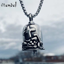 MENDEL Motorcycle Guardian Gremlin Bell Biker Cross Necklace Men Stainless Steel