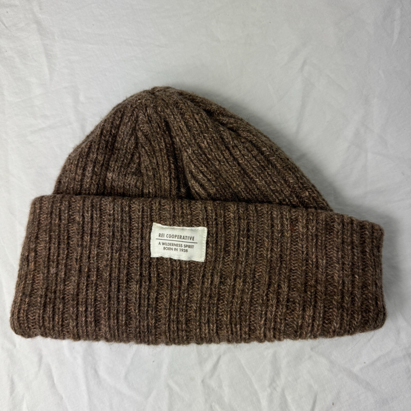 Gorro REI Cooperativo Talla Única Marrón Acanalado Tejido Mezcla Lana Invierno Unisex